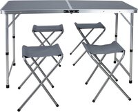 Garden Pro Campingset 5-delig - Kampeertafel met 4 Vouwstoelen - 120x60xH70cm - Grijs