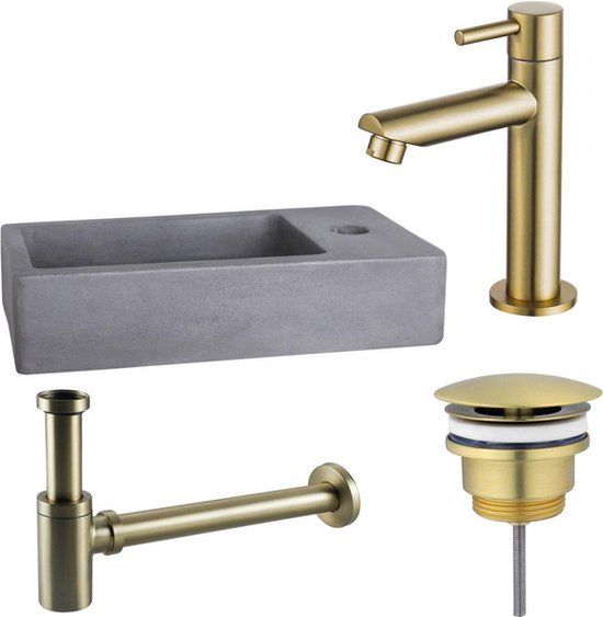 FortiFura Fuente fonteinset - 40x22x8cm - 1 kraangat - fonteinkraan messing geborsteld - beton