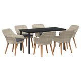 vidaXL Tuin Eettafel Set 7-delig Lichtgrijs Polyrattan