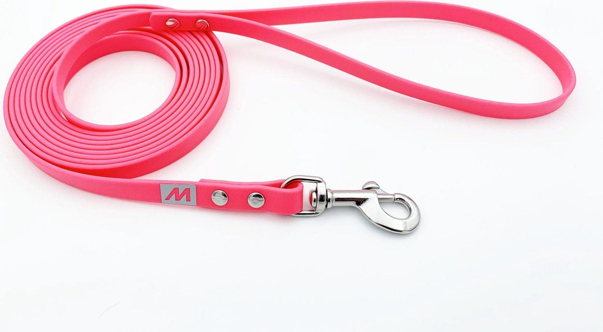 BIOTHANE Miqdi hondenriem - neon roze - 13 mm breed - 3 meter lang - met handvat