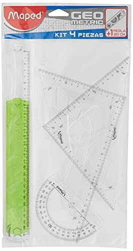 Maped 227835 - Set 4+1, liniaal 30 cm, geodriehoek, gradenboog en liniaal 20 cm, verschillende kleuren