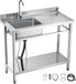 VEVOR Évier en acier inoxydable 100x50x94cm, cuve unique avec robinet et étagère, évier de cuisine pour garage, restaurant, buanderie, égouttoir droit