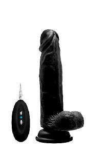 RealRock "Realistic Cock Vibrating - 8"" - With Scrotum - Black