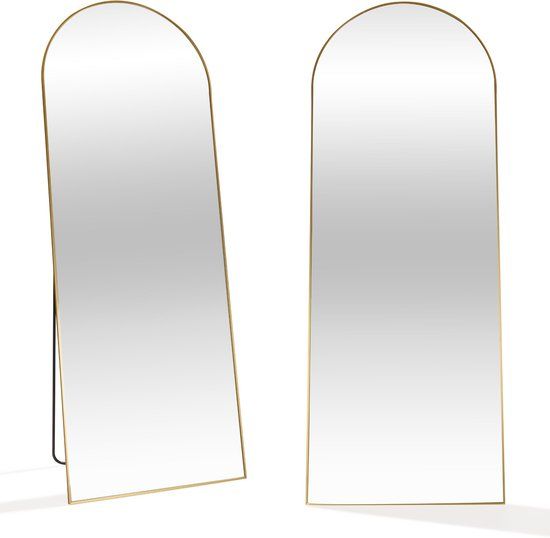 SensaHome Passpiegel - Minimalistische Design Wandspiegel - Staande Spiegel met Metalen Rand - Goud - Modern - Kleedkamer Spiegel - 160x60CM