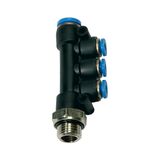 Riegler T-meervoudige verdeler »Blaue serie« draaibaar, G 3/8 a, voor slang buiten-Ø 1x10/3x8 mm, werkdr. Maximale 15 bar, kunststof/MS vern.