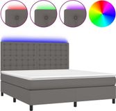 vidaXL Boxspringbed met matras en LED-verlichting, grijs, 160x200 cm, kunstleer