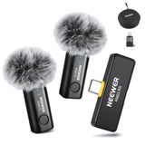 NEEWER Draadloze lavaliermicrofoon, 1 x USB-C-ontvanger met OTG-adapter en 2 x omnidirectionele condensatorzender met ruisonderdrukking, compatibel met iPhone 16 Pro Max S24 Ultra, KM23