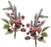 Kaemingk B.V. Arrangement de Noël piquets - 2x - baies/neige - vert/rouge - 20 cm