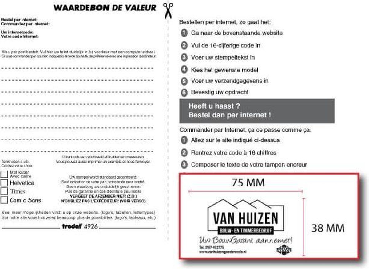 Trodat Bon voor een stempelplaatje 4926