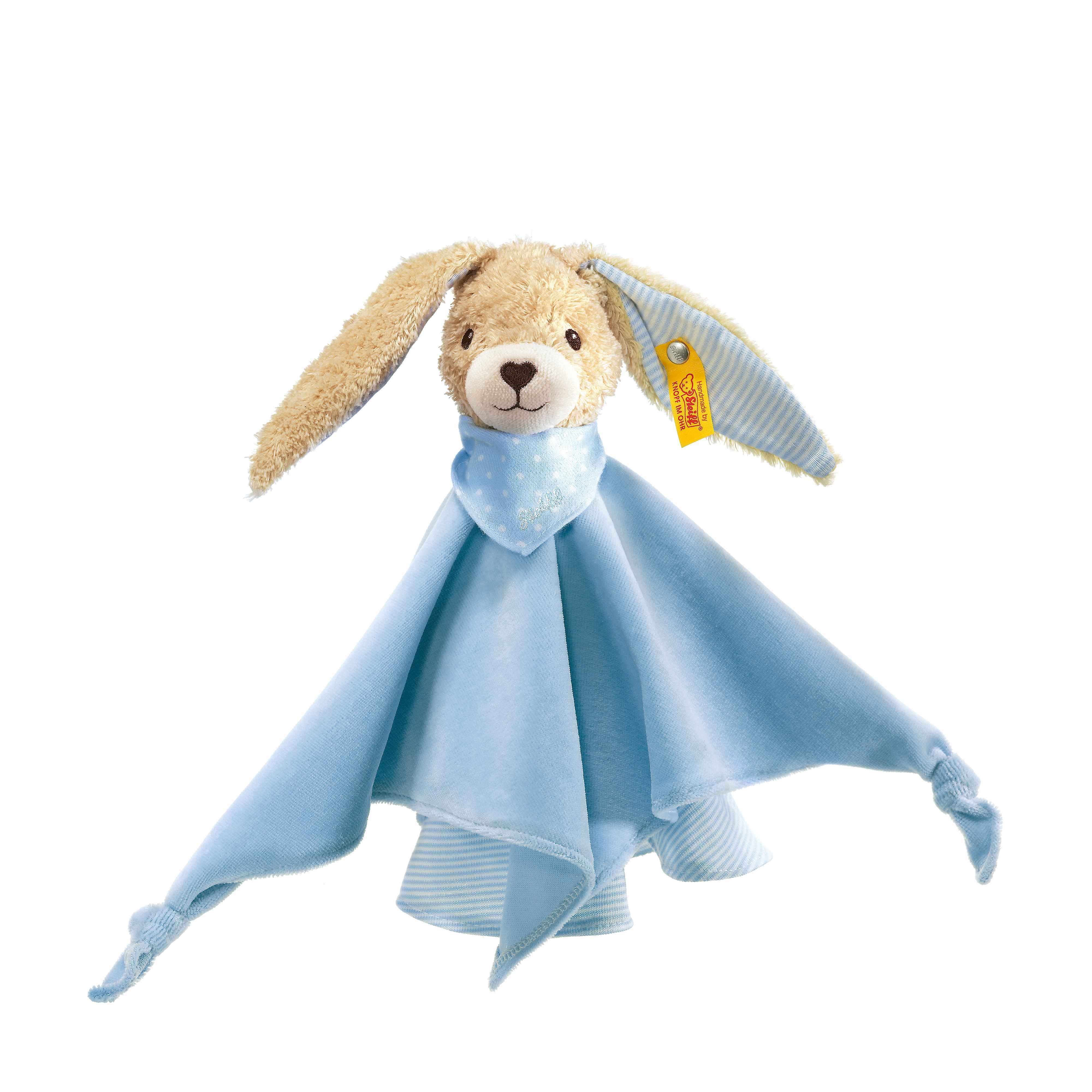Steiff Hoppel Babyknuffeldoekje - blauw - katoen, synthetisch - 28 cm