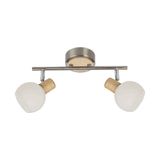 Plafonnière TONG, 2x E14/25W, nickel satiné/bois clair/blanc