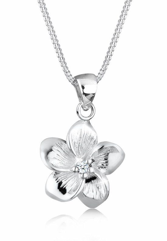 Elli PREMIUM Dames Halsketting - Frangipani Bloem met Diamant (0.03 ct) - 925 Sterling Zilver