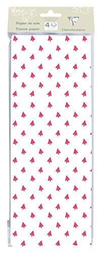 Clairefontaine - Ref 393813C - Gevouwen tissuepapier (Pack van 4 vellen) - 50 x 70cm formaat, 18gsm papier - Geschikt voor gebruik in geschenkzakken of knutselen - Rode kerstbomen