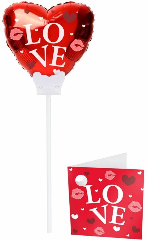 Partywinkel Hartjes Ballon Love op stokje 15cm met kaartje