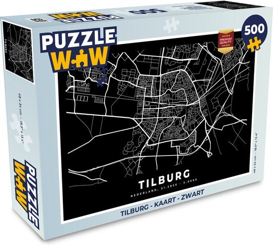 MuchoWow Puzzel Tilburg - Kaart - Zwart - Legpuzzel - Puzzel 500 stukjes