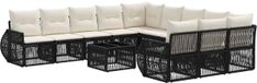 vidaXL Tuinbank - Set - 12 - st - Zwart - en - Crème - Wit - poly - rattan