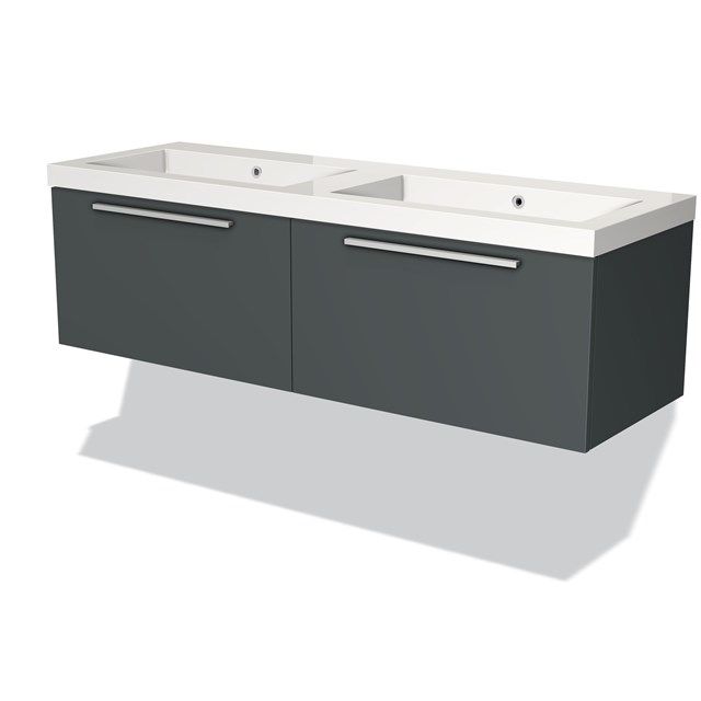Maxaro Badkamermeubel 140cm Modulo Donkergrijs 2 Lades Vlak Wastafel Mineraalmarmer