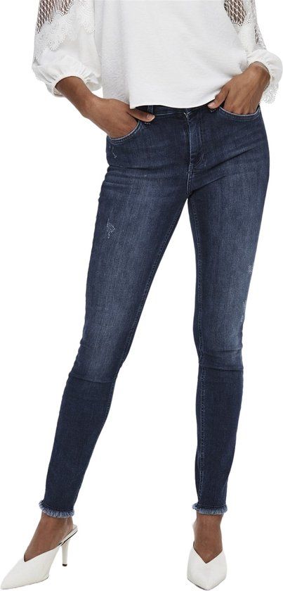 ONLY ONLBLUSH LIFE MID SK ANK RAW REA811 Dames Jeans - Donkerblauw Denim - Maat S x L30