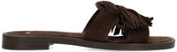 Manfield - Femme - Pantoufles en daim marron foncé avec franges - Taille 41