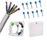 EBROM Voeding fornuis met 2 meter fornuisaansluitkabel wit H05VV-F 5G2,5 mm2 (2 m) en gekleurde aansluitklemmen incl. 10 x aderhulzen