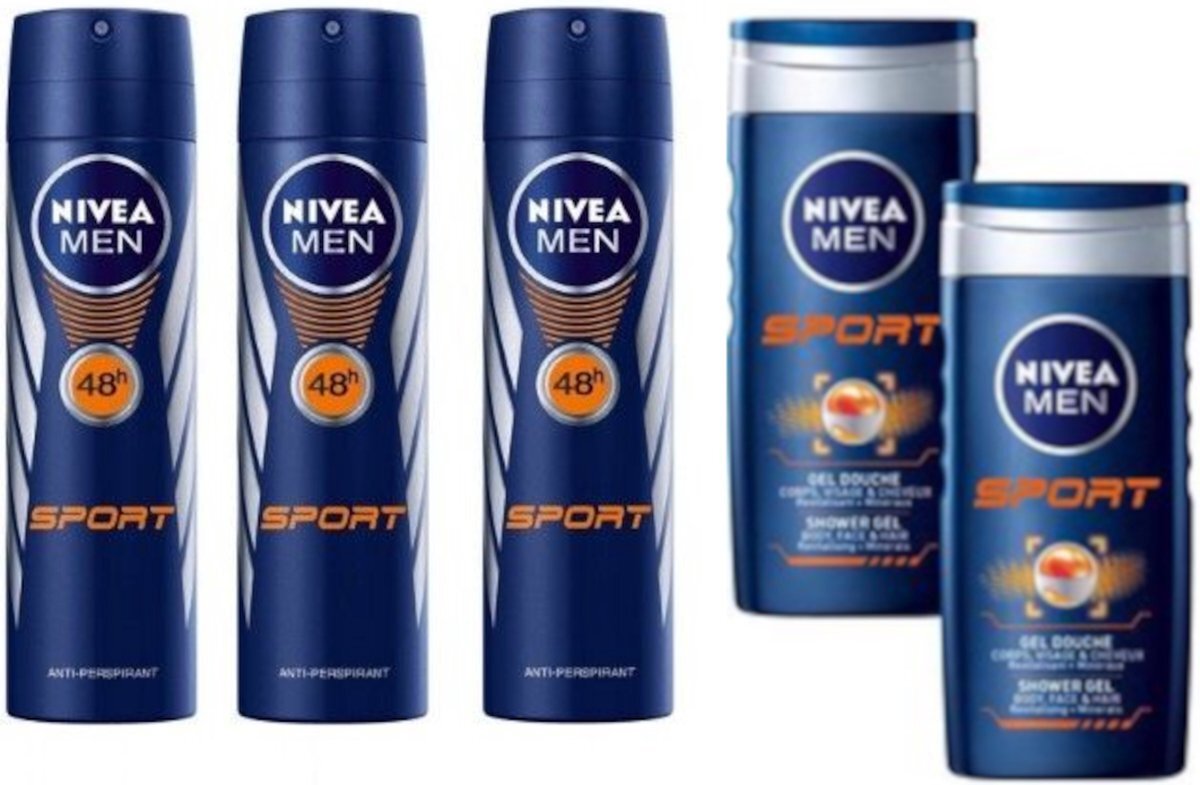 Nivea Men Sport - Mix - 3 Deo Spray & 2 Douchegel