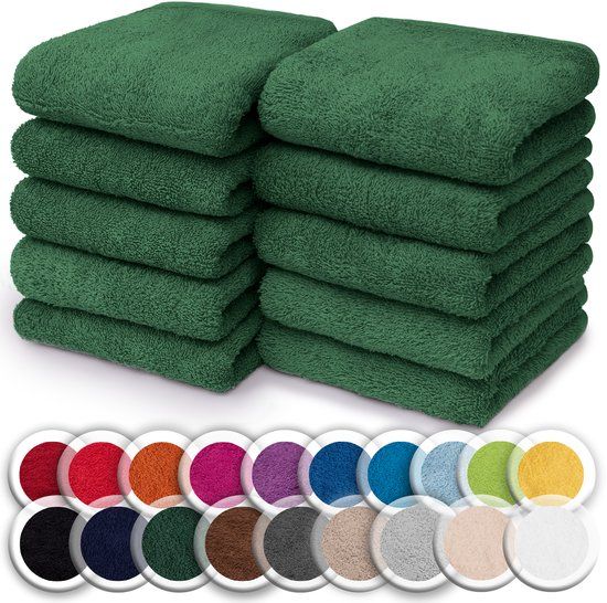 NatureMark Set van 10 washandjes | 100% katoen | badstof | 30 x 30 cm | Donkergroen