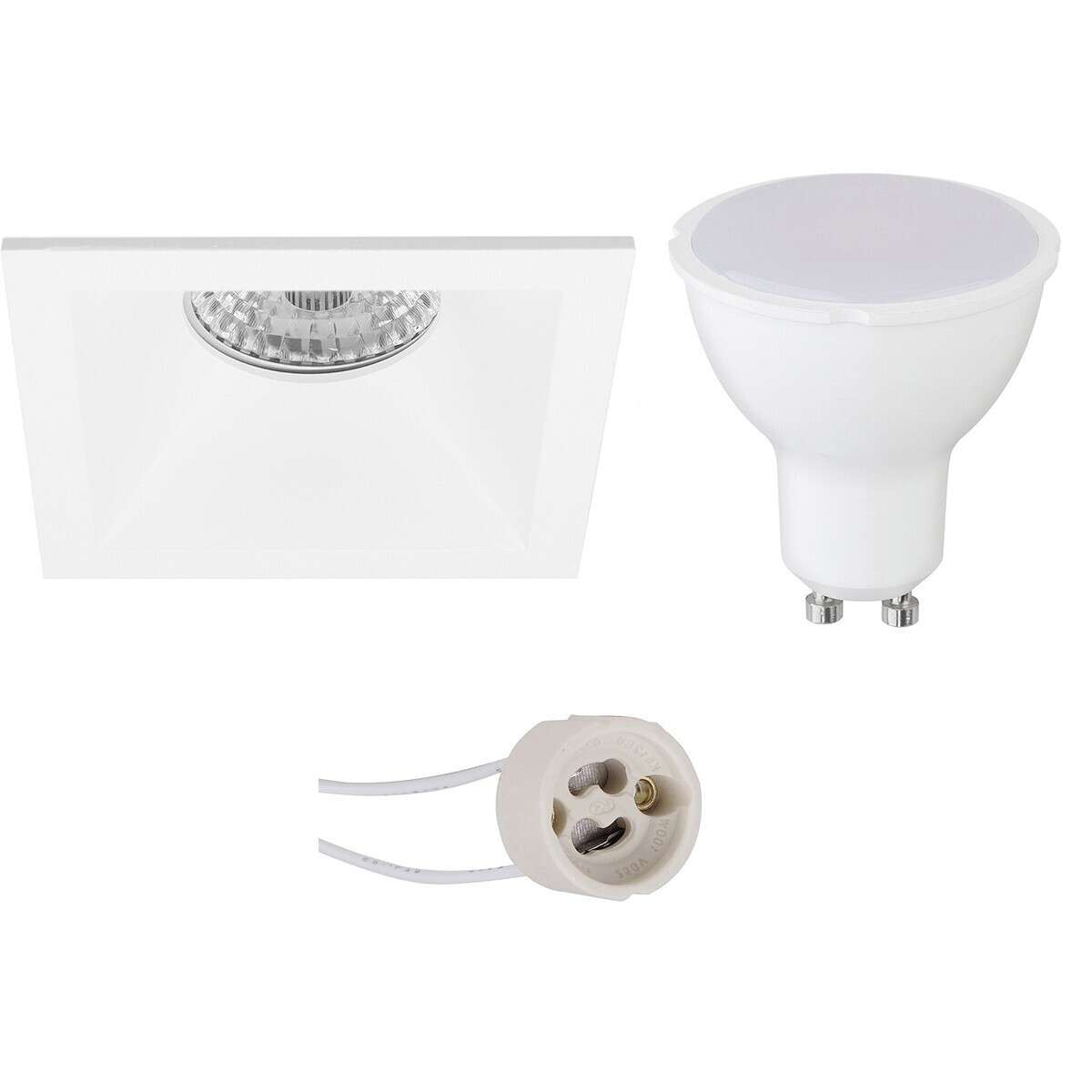 BES LED LED Spot Set - Pragmi Pollon Pro - GU10 Fitting - Inbouw Vierkant - Mat Wit - 4W - Helder/Koud Wit 6400K - Verdiept - 82mm