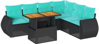vidaXL 7-delige Loungeset met kussens poly rattan zwart