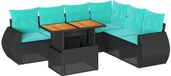 vidaXL 7-delige Loungeset met kussens poly rattan zwart