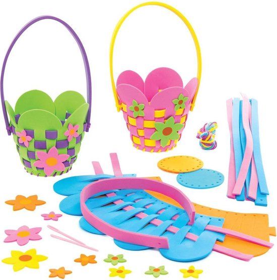 Baker Ross Bloemenmand Vlechtsets - Knutselspullen voor Kinderen (4 stuks)