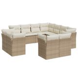 vidaXL Ensemble de jardin 11 pièces avec coussins, poly rotin, beige