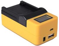 Compacte oplader voor Canon NB-1L en NB-1LH accu - met LCD en USB - geel