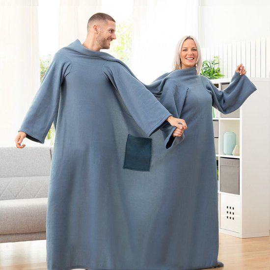 InnovaGoods Dubbele Mouwdeken met Centrale Zak Doublanket - Blauw