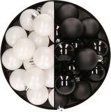 Decoris Kaemingk B.V. 32x stuks kunststof kerstballen mix van wit en zwart 4 cm