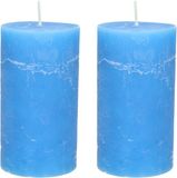 Bougie non-marquée - 2x - bleu clair - 7 x 13 cm