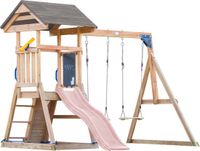 AXI Mia Speeltoestel met Dubbele Schommel Bruin – Pastel Roze Glijbaan – Zandbak en Klimwand – Telescoop - FSC hout - Speelhuis op palen voor de tuin