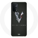 Maniacase Hoesje voor Oppo A54 5G Vikings Series Seizoen 6 Grijs V Zwaard Logo Zwarte Achtergrond