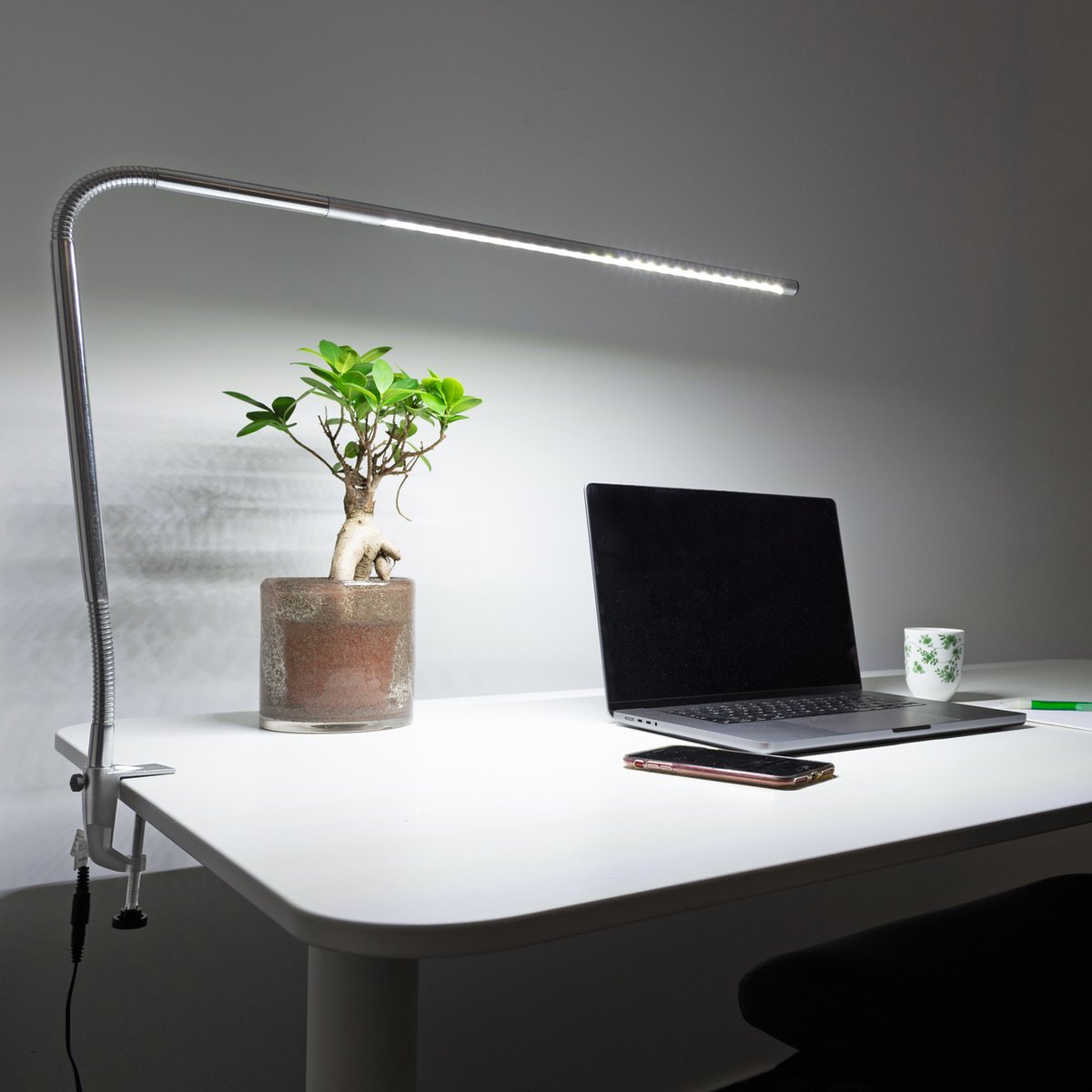 Realight Led Bureaulamp met Klem - Verstelbare Leeslamp - Daglichtlamp - 110 x 1,5 cm - Zilver