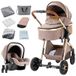 Poussette 3-en-1 - Poussette combinée avec siège bébé - Position d'assise haute - Châssis en aluminium léger - Pliable d'une main - Assise réversible - Kaki