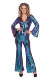 WILBERS & WILBERS 4491 - Disco catsuit dames, jaren 70 jumpsuit met glittereffect, retro kostuum voor carnaval, themafeesten