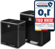 Shenzhen Haorui Industrial Technology Co., Ltd. Poubelle en acier inoxydable avec système de séparation à 2 compartiments et fermeture amortie - 60 litres (2 x 15 litres Noir)