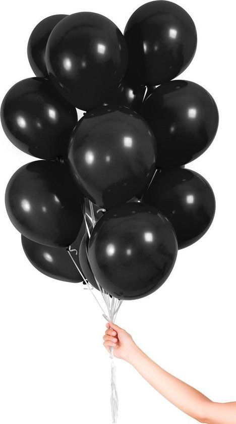 Folat Party Products Folat B.V. Zwarte Ballonnen met Lint 23cm - 30 stuks