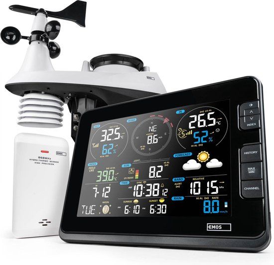 Emos Select EMOS Weerstation met Wifi - Draadloos Binnen- en Buitenweersysteem met Kleurendisplay