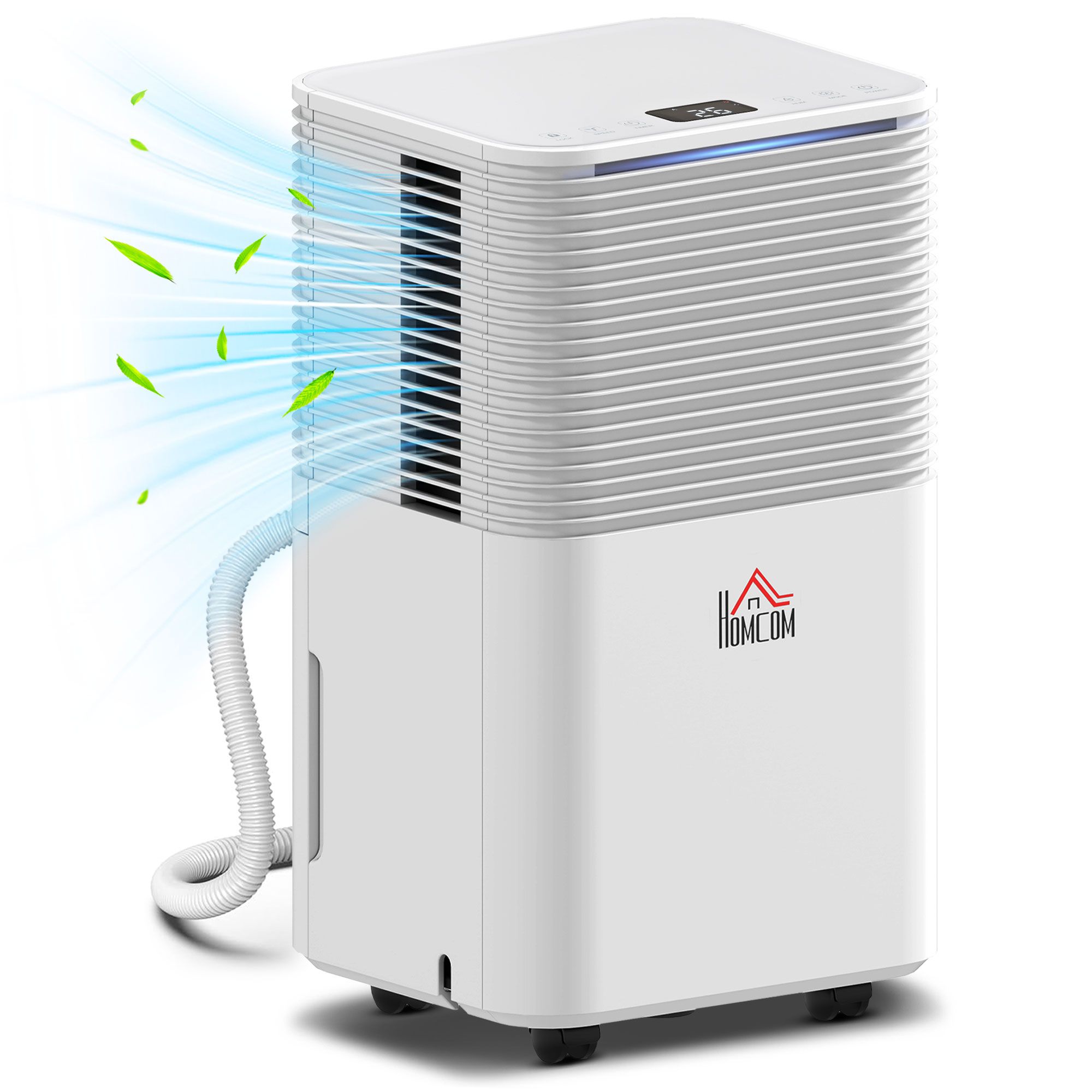 Homcom Luchtontvochtiger 10L/dag, 2L tank, stil, elektrische luchtontvochtiger met 3 standen, led-display, 24 uur timer