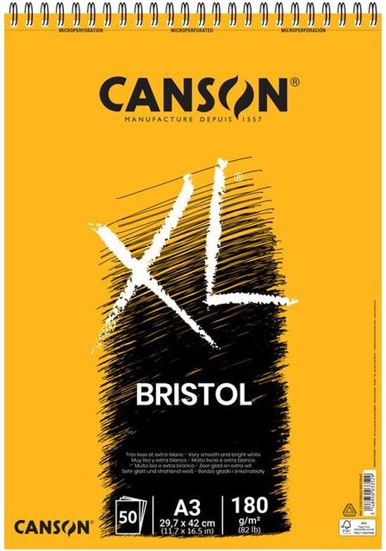 Canson Spiraalalbum A3 50H XL Bristol Extraliso 180g, wit