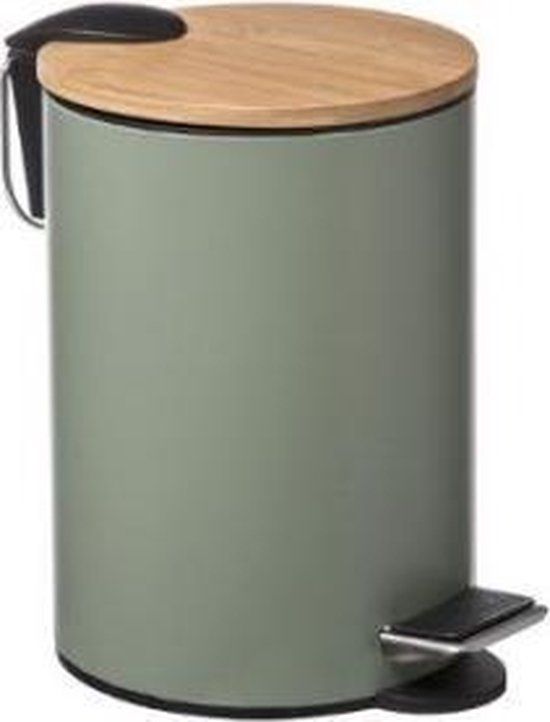 Five 5Five Pedaalemmer - 3L - Kakigroen - Softclose - Bamboe Deksel - Badkamer