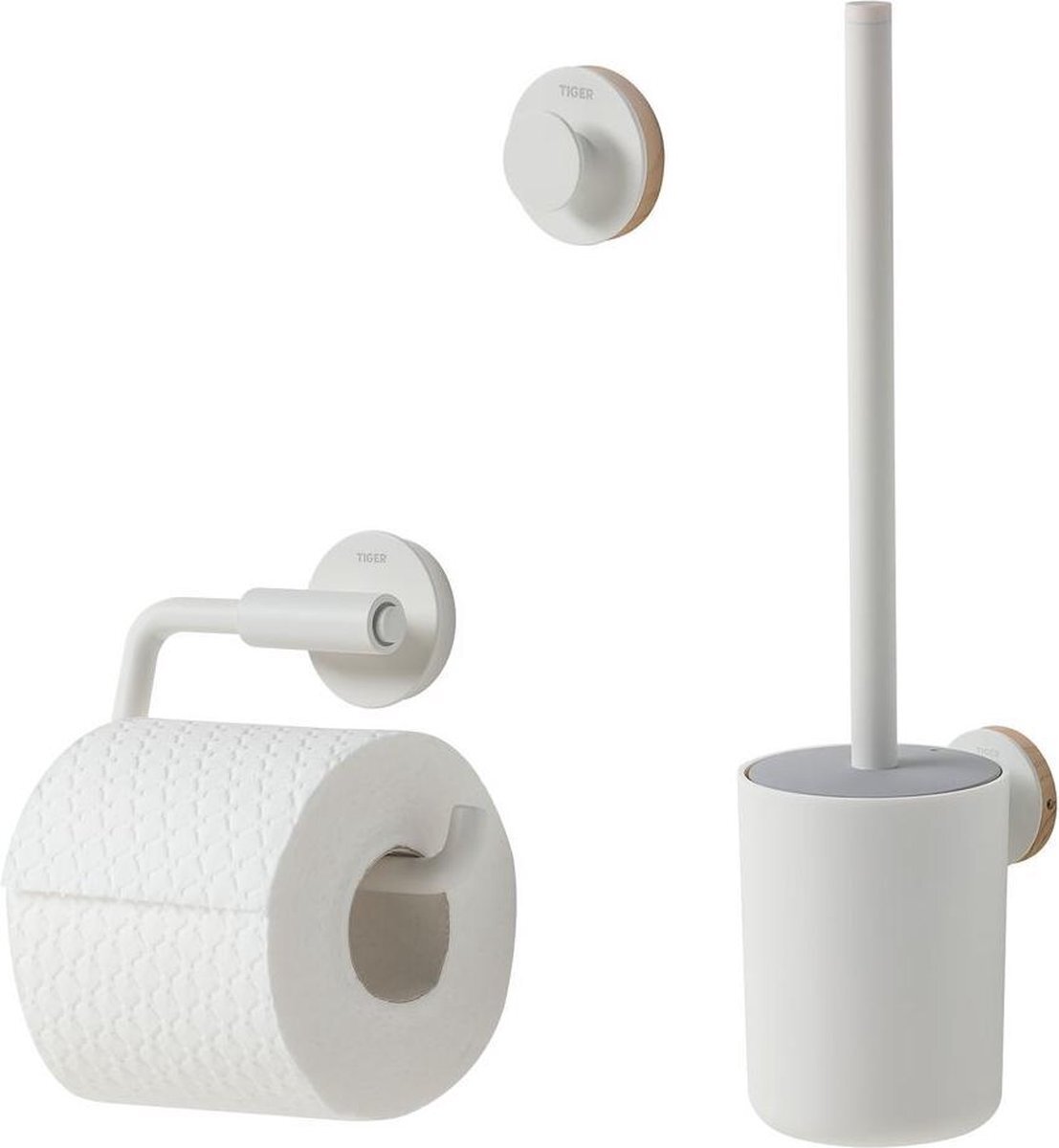 Tiger Urban Toiletaccessoireset - Toiletborstel met houder - Toiletrolhouder zonder klep - Handdoekhaak – Wit