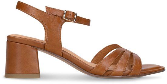No Stress - Dames - Cognac leren sandalen met hak - Maat 38