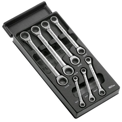 Module met 7 ratelringsleutels 12-kant 6-19 mm - MOD.64J7