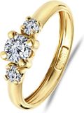 Lucardi Dames Ring met 3 zirkonia stenen - Ring - Cadeau - 14 Karaat Goud - Geelgoud